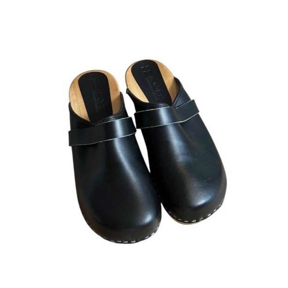 Bjork Maja Wood Clogs Shoes Womens EU 41 US 10 Black Leather Poland Boho Mules - Picture 2 of 10